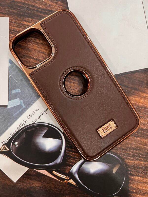 iPhone 14 Premium Leather Logo Case - Brown - Guleel