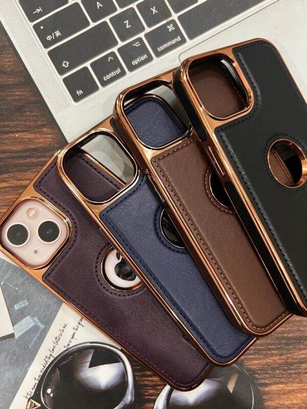 iPhone 14 Premium Leather Logo Case - Brown - Guleel