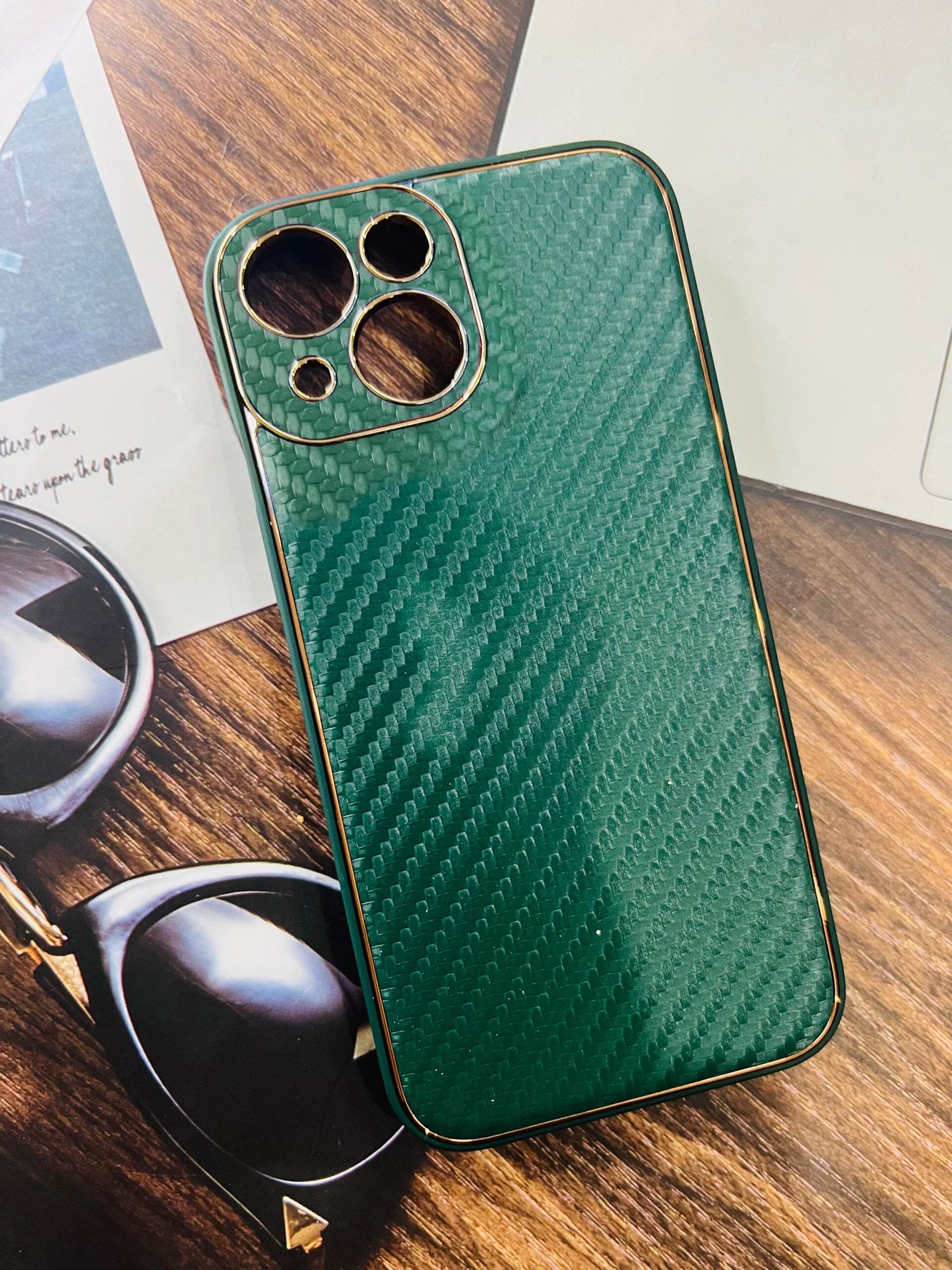 iPhone 13 Premium Camera Protection Carbon Fiber Case - Green - Guleel