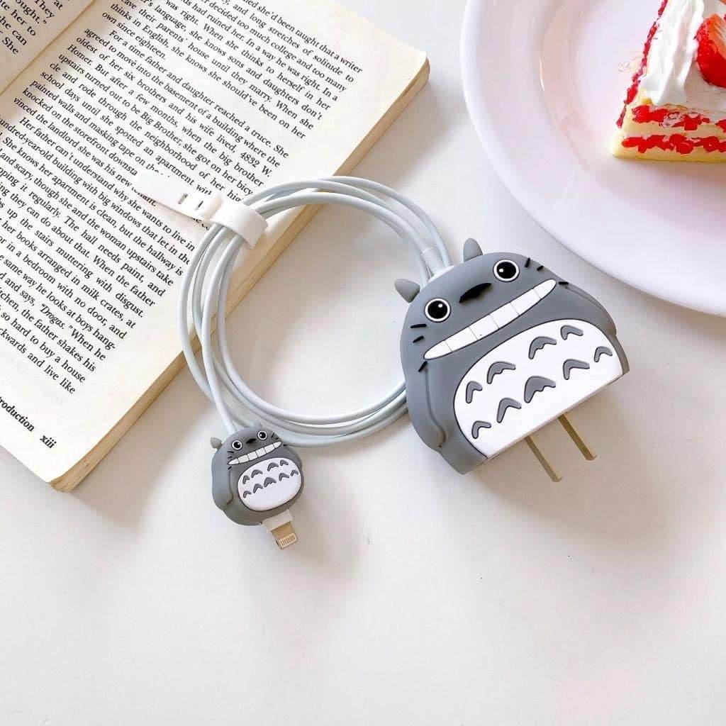 Silicone Cartoon iPhone Charger Case Cover for 18-20W Chargers - Grey (with Wire Cover) - Guleel