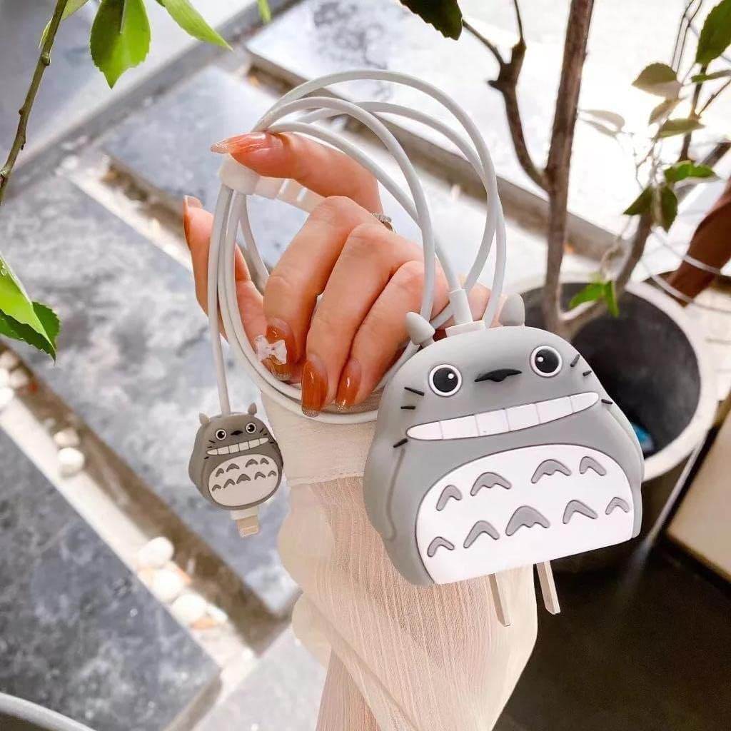 Silicone Cartoon iPhone Charger Case Cover for 18-20W Chargers - Grey (with Wire Cover) - Guleel