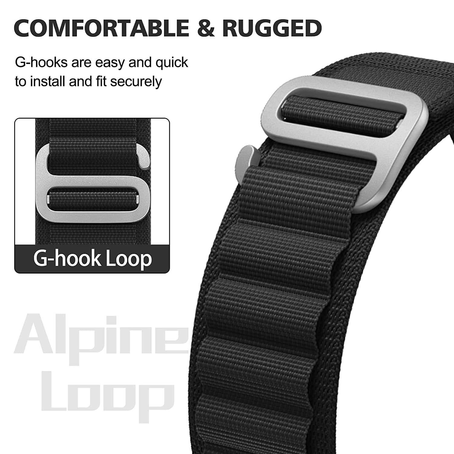 Alpine Loop Compatible with Apple Watch Straps Nylon Textile Woven Loop with Metal G‑Hook Sport Band for iWatch Ultra Series 8 7 6 5 4 3 2 1 SE - Guleel