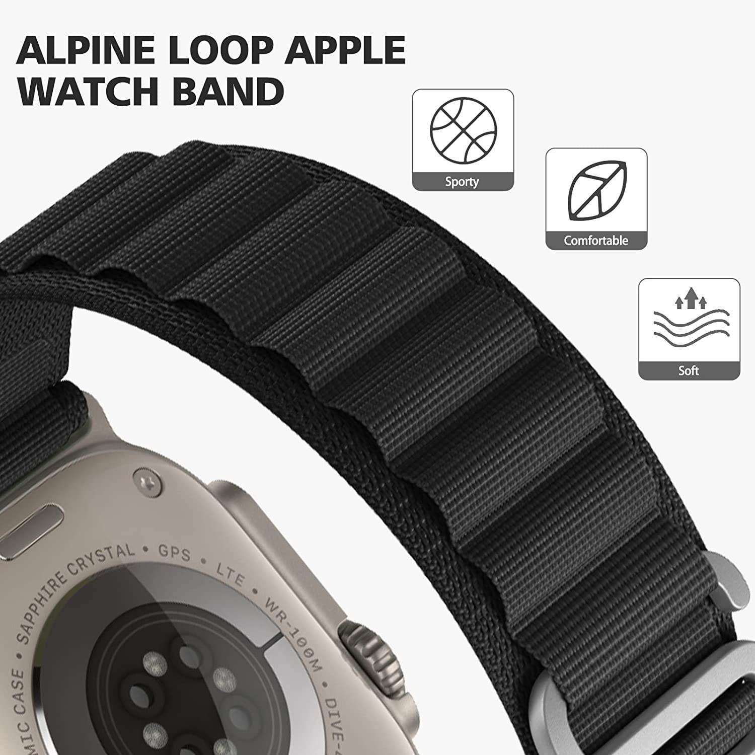 Alpine Loop Compatible with Apple Watch Straps 41mm 40mm 38mm Nylon Textile Woven Loop with Metal G‑Hook Sport Band for iWatch Ultra Series 8 7 6 5 4 3 2 1 SE - Guleel