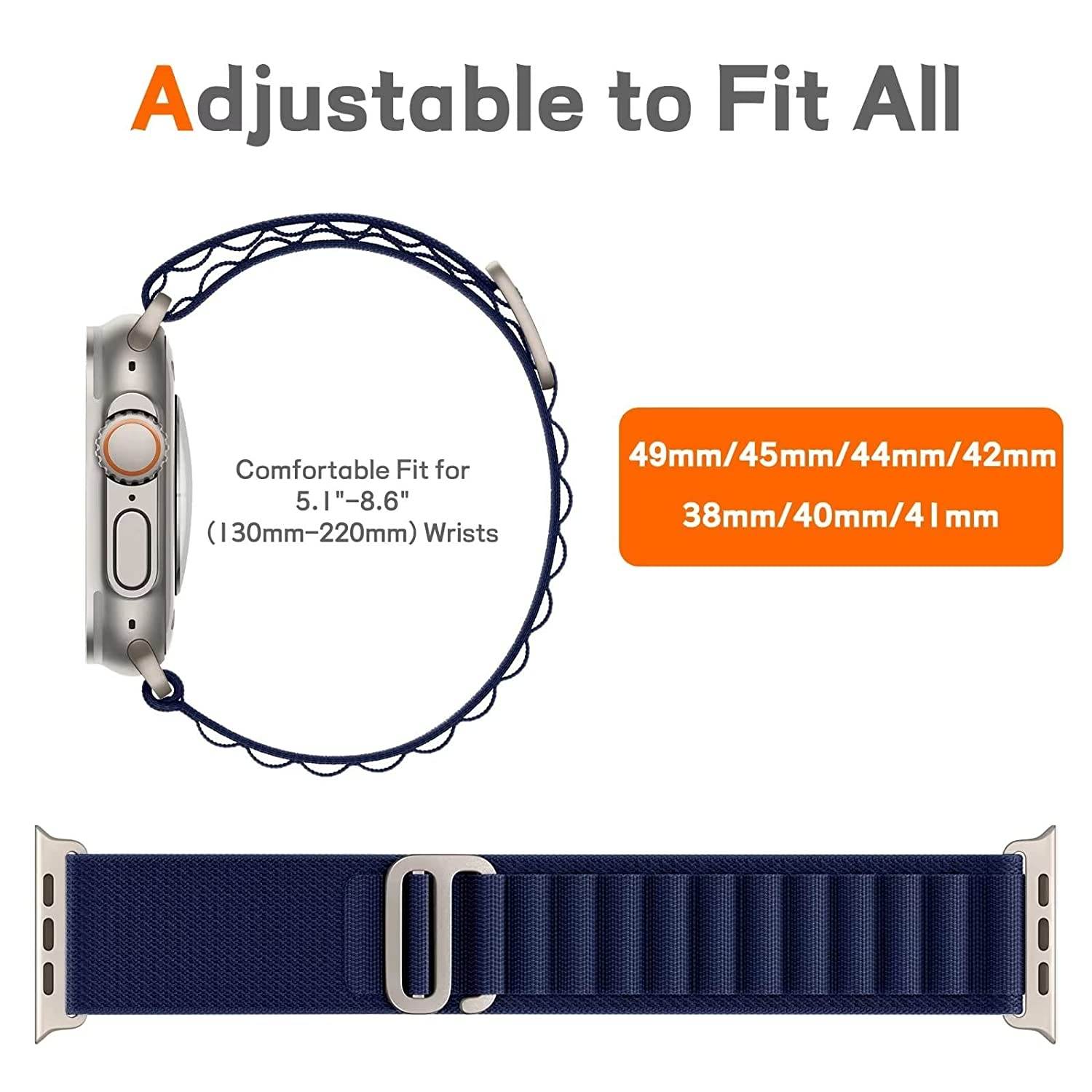 Alpine Loop Compatible with Apple Watch Straps 41mm 40mm 38mm Nylon Textile Woven Loop with Metal G‑Hook Sport Band for iWatch Ultra Series 8 7 6 5 4 3 2 1 SE - Guleel