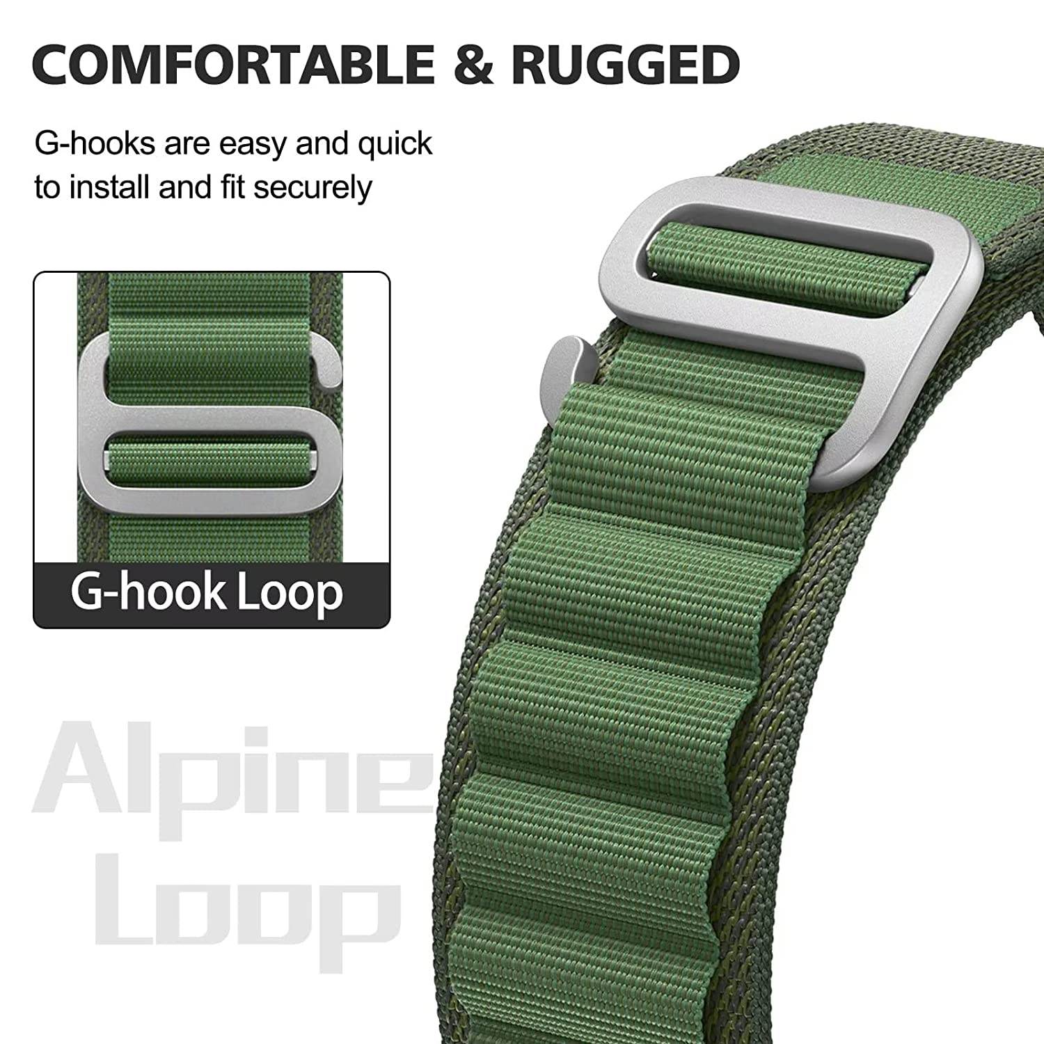 Alpine Loop Compatible with Apple Watch Straps Nylon Textile Woven Loop with Metal G‑Hook Sport Band for iWatch Ultra Series 8 7 6 5 4 3 2 1 SE - Guleel