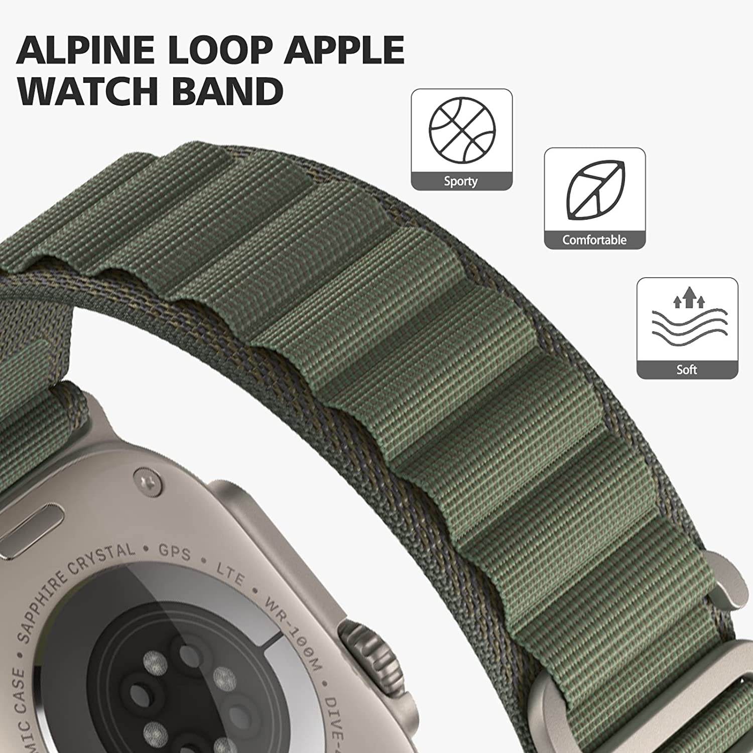 Alpine Loop Compatible with Apple Watch Straps Nylon Textile Woven Loop with Metal G‑Hook Sport Band for iWatch Ultra Series 8 7 6 5 4 3 2 1 SE - Guleel