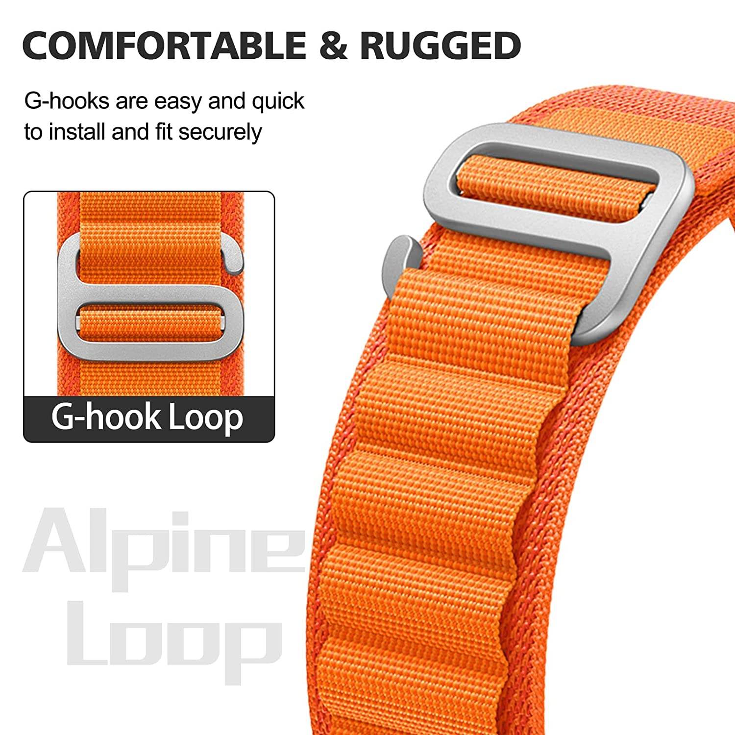 Alpine Loop Compatible with Apple Watch Straps Nylon Textile Woven Loop with Metal G‑Hook Sport Band for iWatch Ultra Series 8 7 6 5 4 3 2 1 SE - Guleel