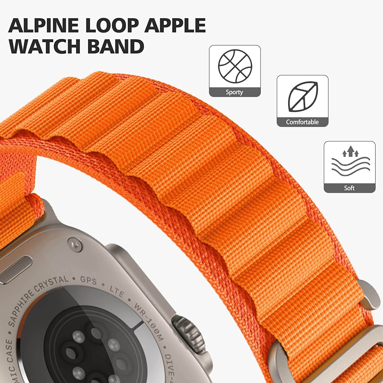 Alpine Loop Compatible with Apple Watch Straps Nylon Textile Woven Loop with Metal G‑Hook Sport Band for iWatch Ultra Series 8 7 6 5 4 3 2 1 SE - Guleel