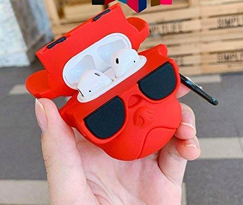Airpod's 1 Cute Cartoon Bulldog Silicone Case ( Airpods Not Included ) - Red - Guleel