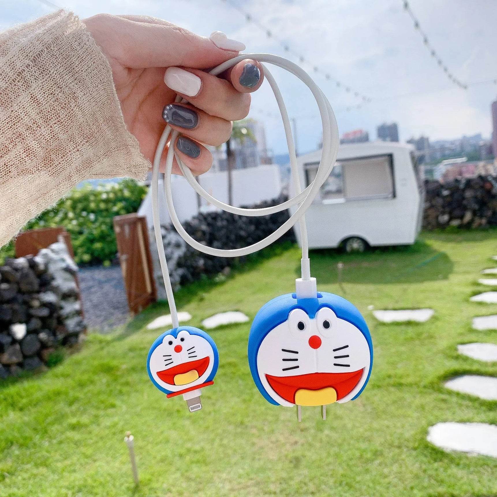 Silicone Cartoon iPhone Charger Case Cover for 18-20W Chargers - Doraemon (with Wire Cover) - Guleel