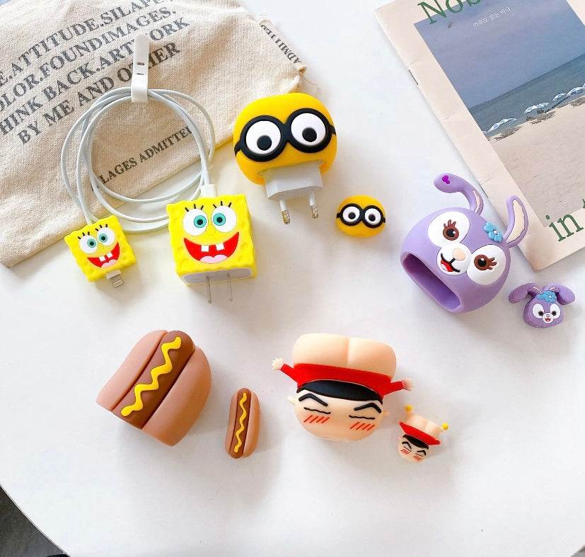 Silicone Cartoon iPhone Charger Case Cover for 18-20W Chargers - Cartoon Bear (with Wire Cover) - Guleel