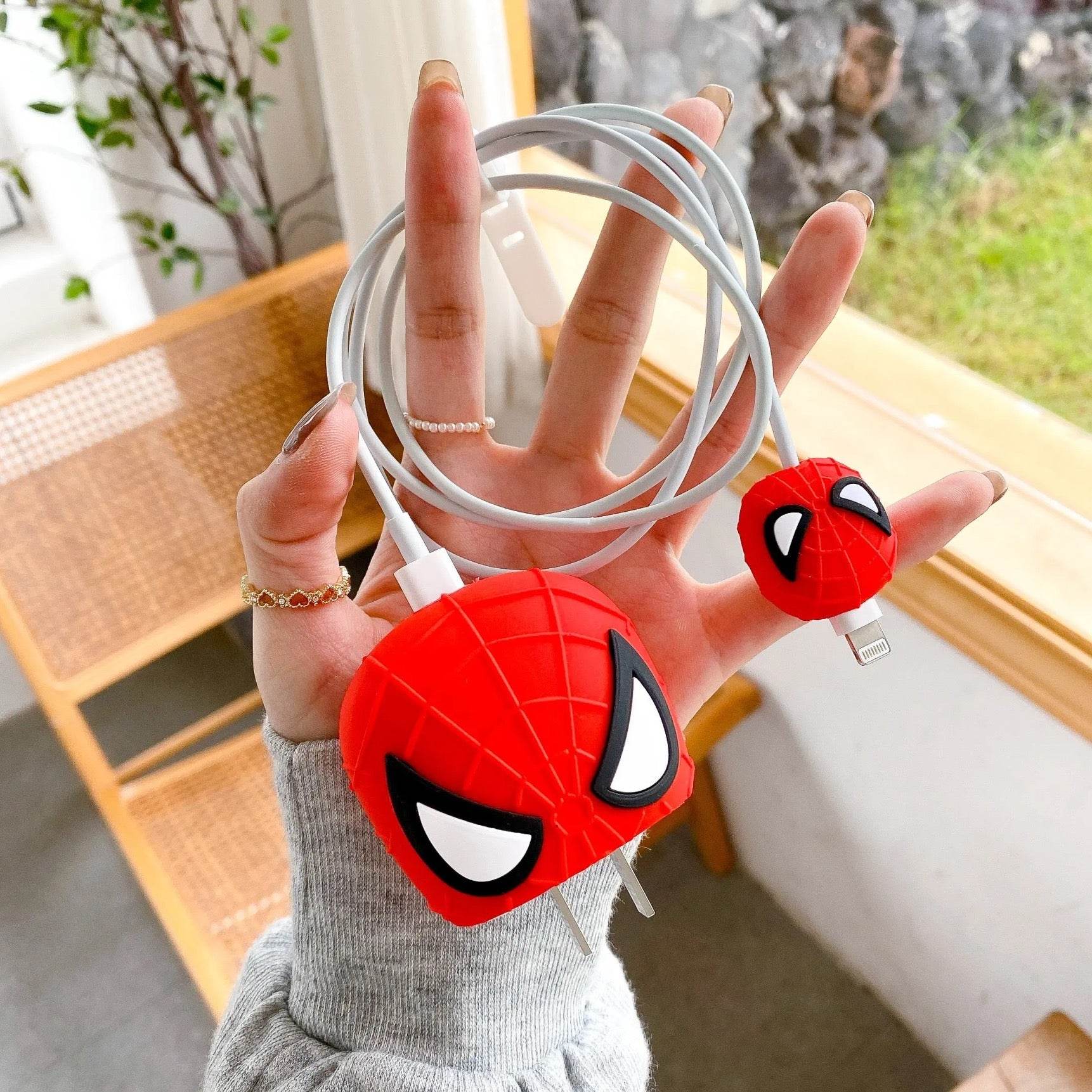 Silicone Cartoon iPhone Charger Case Cover for 18-20W Chargers - Spider Man (with Wire Cover) - Guleel