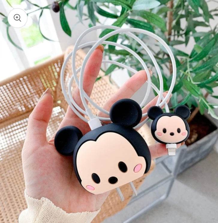 Silicone Cartoon iPhone Charger Case Cover for 18-20W Chargers -Mickey Mouse (with Wire Cover) - Guleel