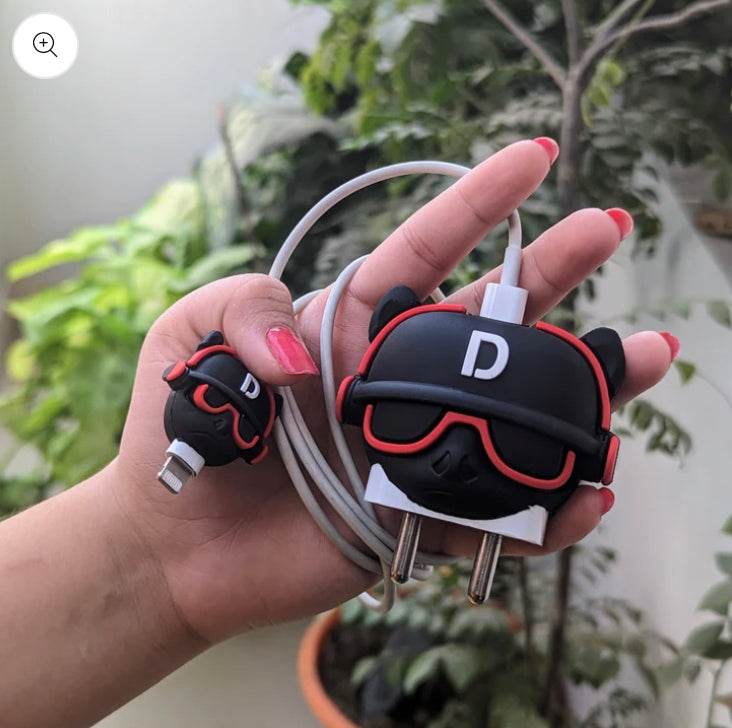 Silicone Cartoon iPhone Charger Case Cover for 18-20W Chargers -Music French Bull Dog (with Wire Cover) - Guleel