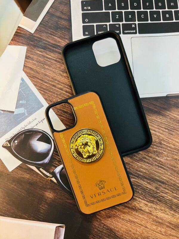iPhone 13 Premium Versace Leather Case - Brown - Guleel