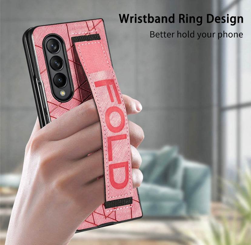 Samsung Galaxy Z Fold 4 Premium Leather Finish Strap Kickstand Cover - Pink - Guleel