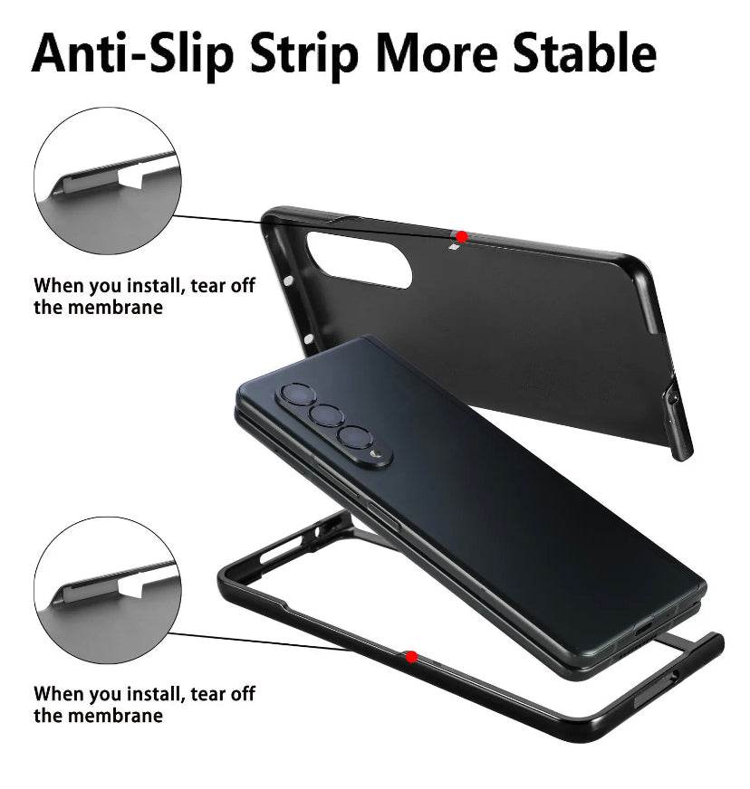 Samsung Galaxy Z Fold 4 Premium Leather Finish Strap Kickstand Cover - Black - Guleel