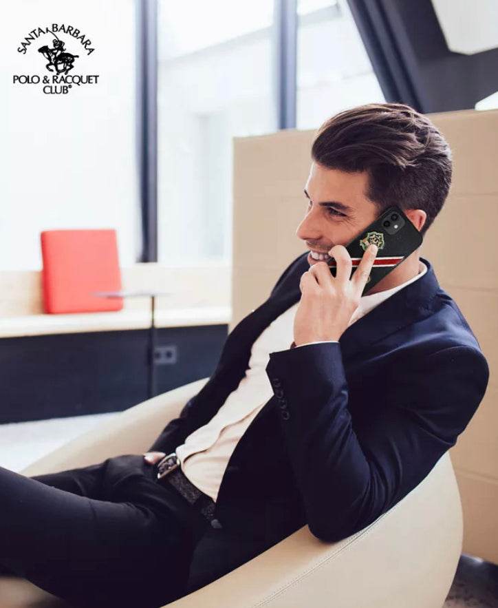 iPhone 12 Pro Max Premium Leather Santa Barbara Polo Jockey Case - Black - Guleel