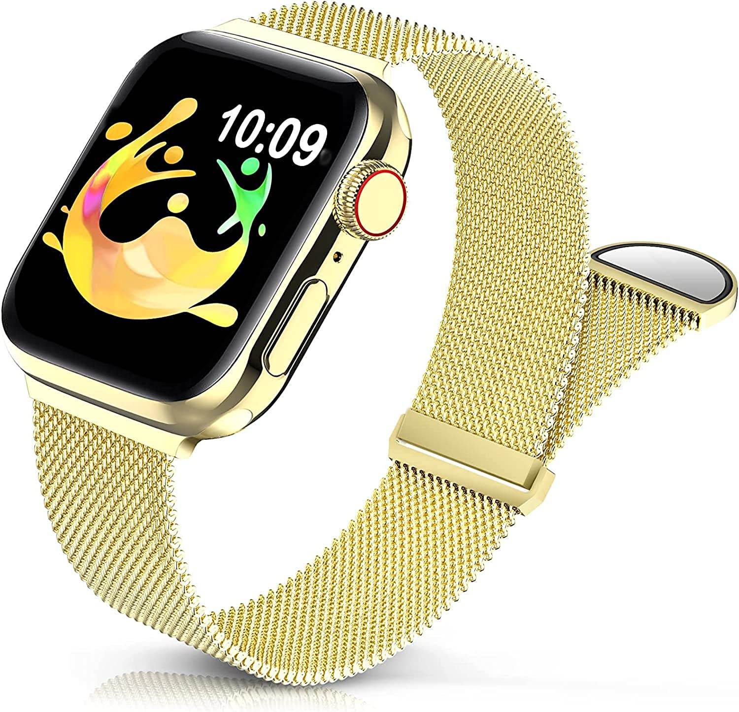 Metal Stainless Steel Bands Compatible with Apple Watch 41mm 40mm 38MM Bands, Loop Magnetic Milanese Mesh Strap for iWatch Series 7 6 5 4 3 2 SE - Guleel