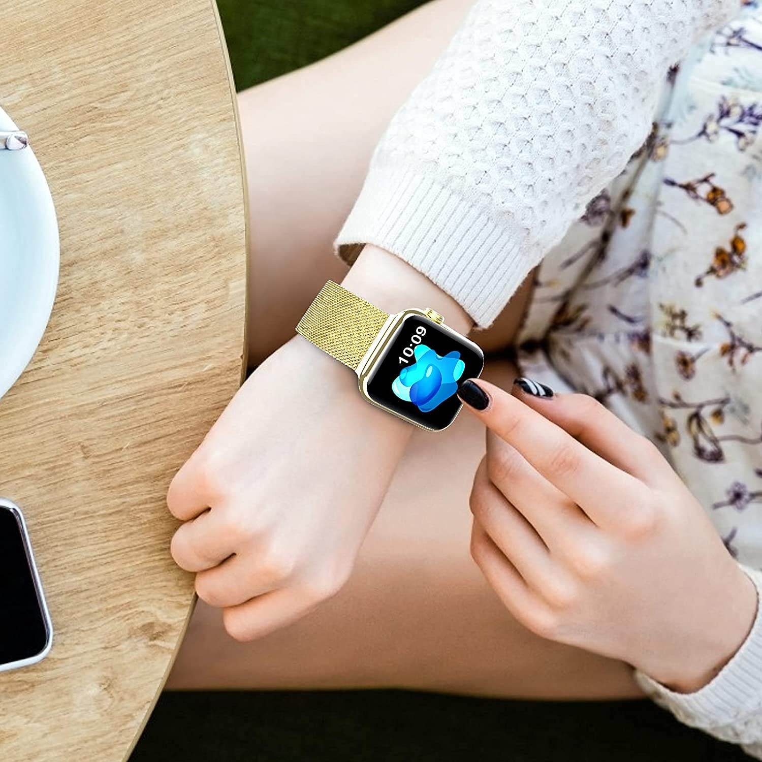 Metal Stainless Steel Bands Compatible with Apple Watch Bands, Loop Magnetic Milanese Mesh Strap for iWatch Series 7 6 5 4 3 2 SE - Guleel