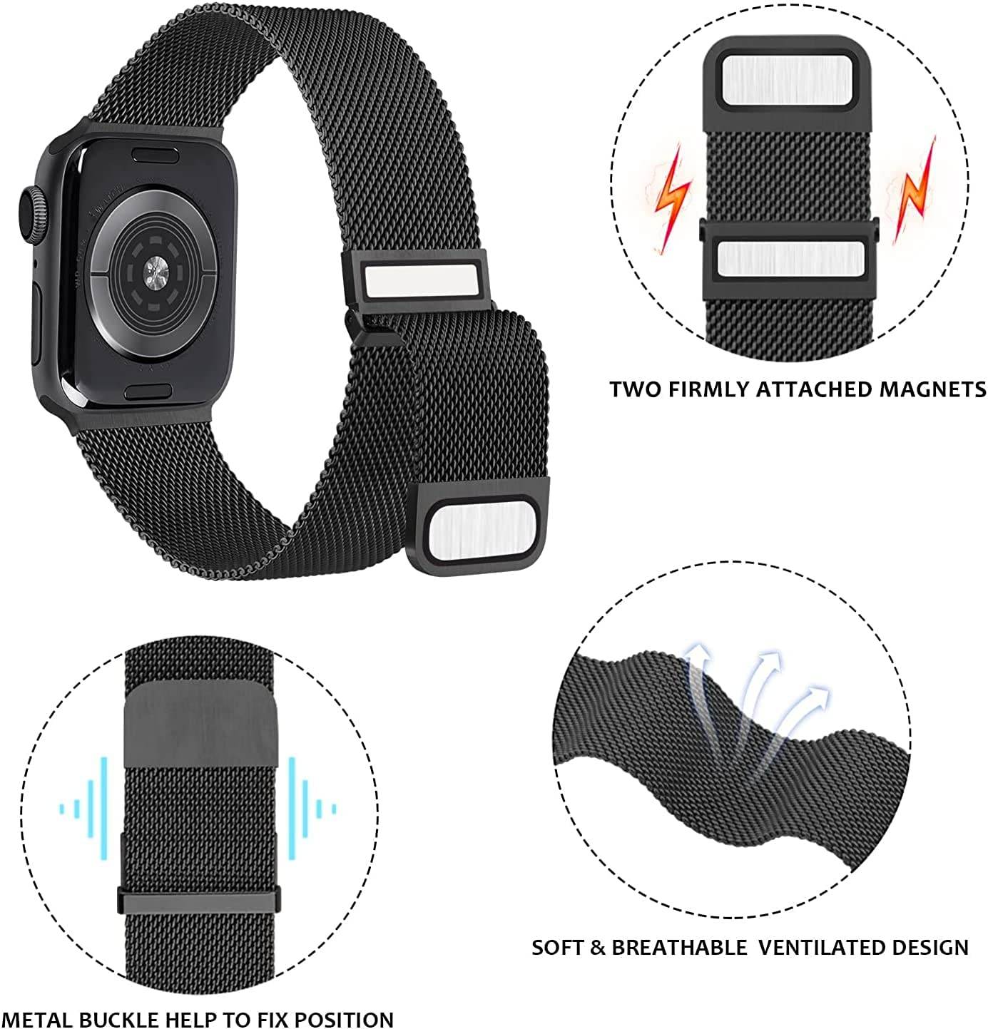 Metal Stainless Steel Bands Compatible with Apple Watch 49mm 45mm 44mm 42mm Bands, Loop Magnetic Milanese Mesh Strap for iWatch Series 7 6 5 4 3 2 SE - Guleel