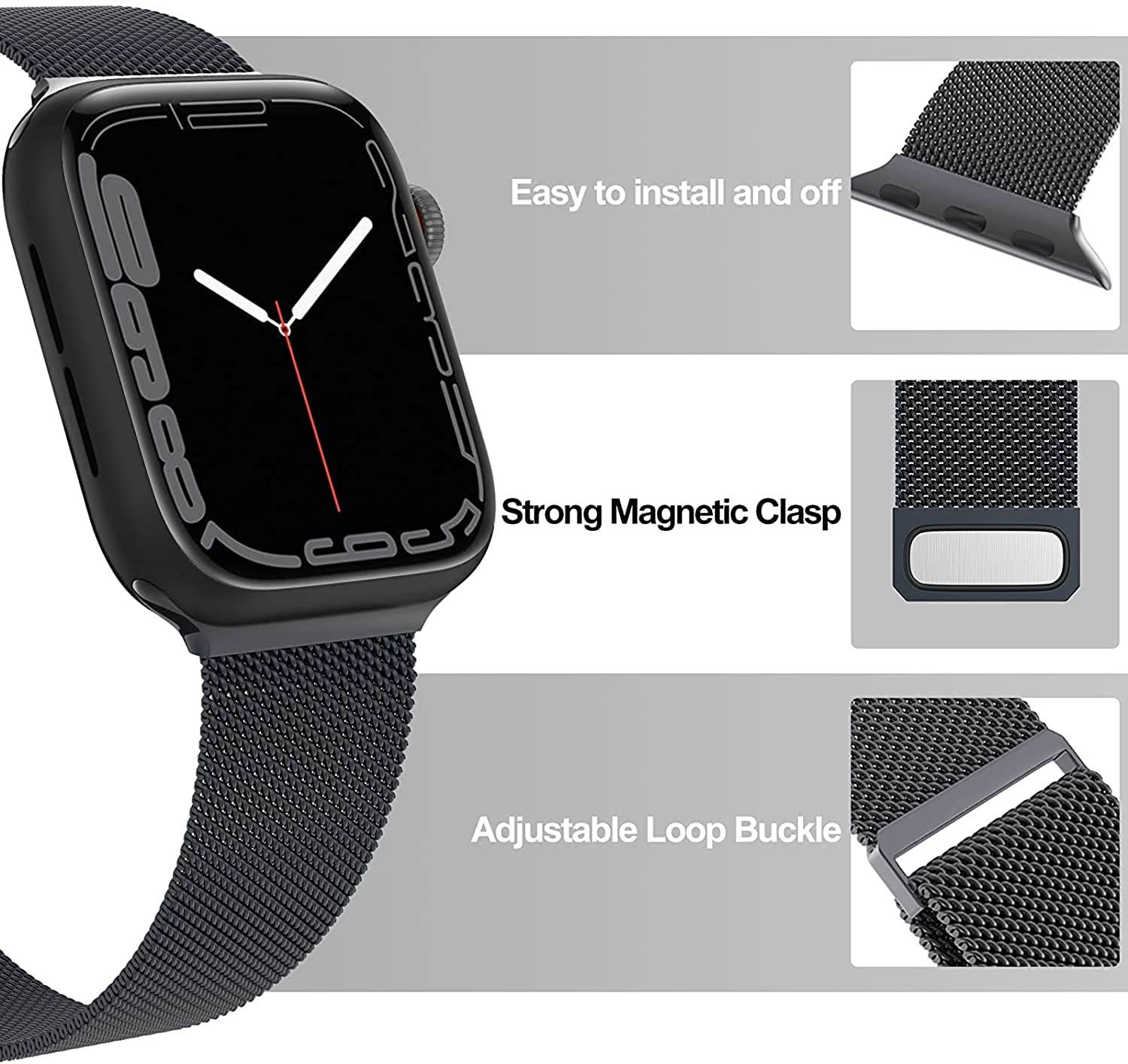 Metal Stainless Steel Bands Compatible with Apple Watch 49mm 45mm 44mm 42mm Bands, Loop Magnetic Milanese Mesh Strap for iWatch Series 7 6 5 4 3 2 SE - Guleel
