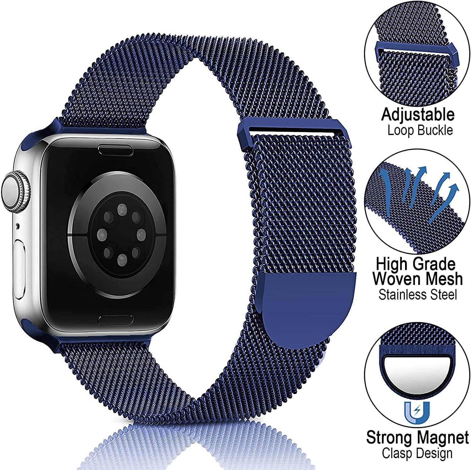 Metal Stainless Steel Bands Compatible with Apple Watch Bands, Loop Magnetic Milanese Mesh Strap for iWatch Series 7 6 5 4 3 2 SE - Guleel