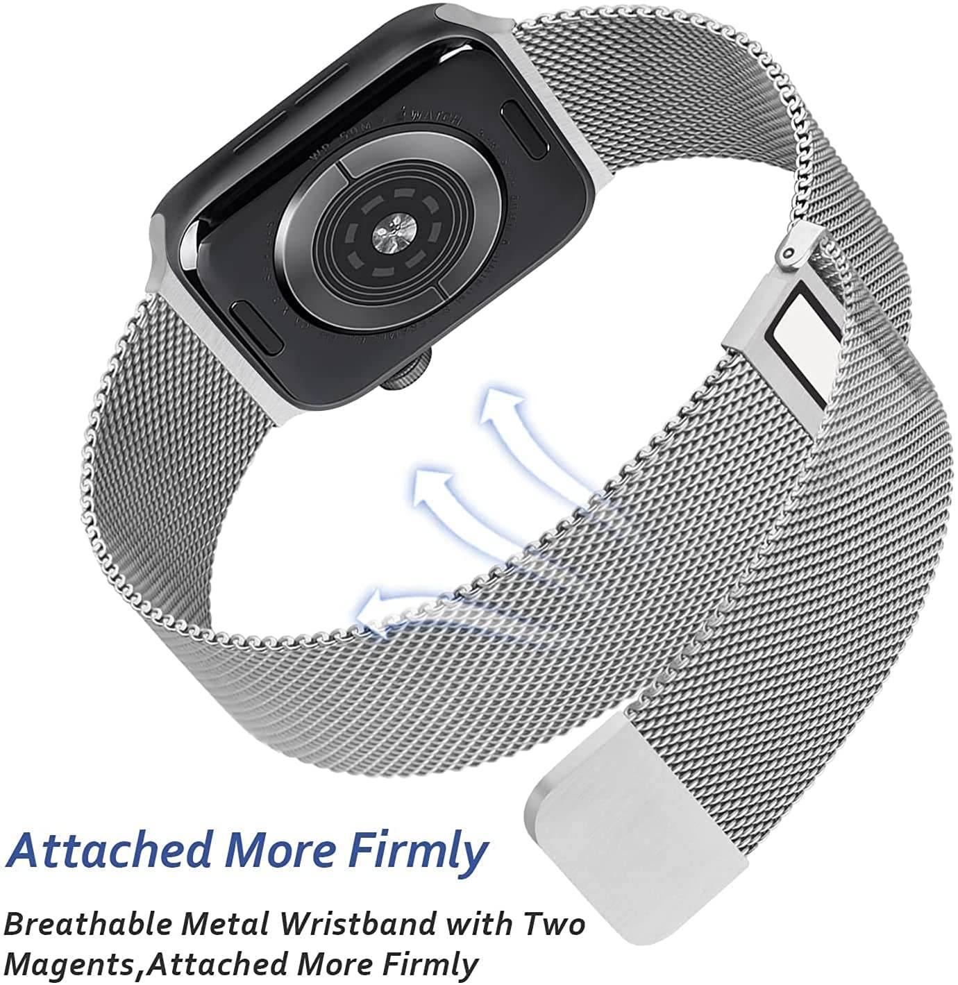 Metal Stainless Steel Bands Compatible with Apple Watch 49mm 45mm 44mm 42mm Bands, Loop Magnetic Milanese Mesh Strap for iWatch Series 7 6 5 4 3 2 SE - Guleel