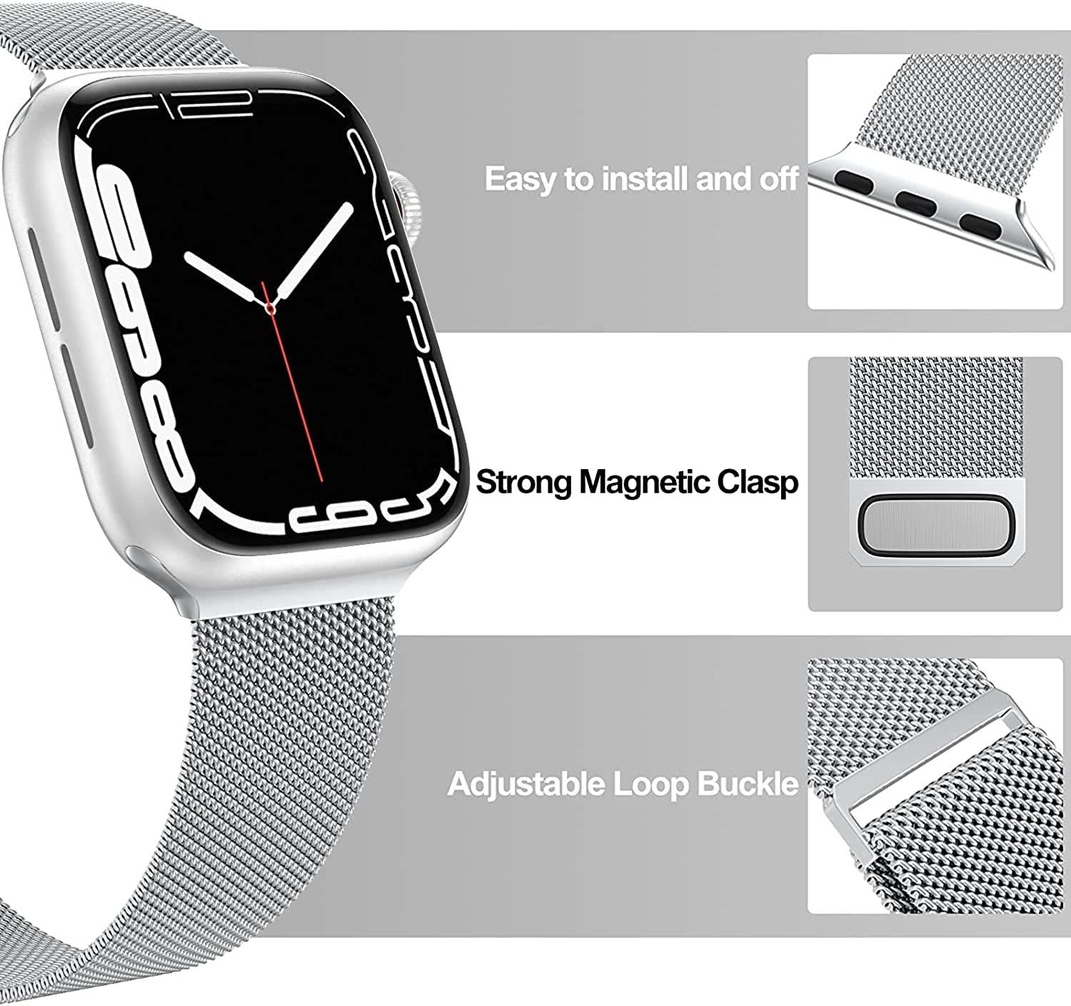Metal Stainless Steel Bands Compatible with Apple Watch 49mm 45mm 44mm 42mm Bands, Loop Magnetic Milanese Mesh Strap for iWatch Series 7 6 5 4 3 2 SE - Guleel