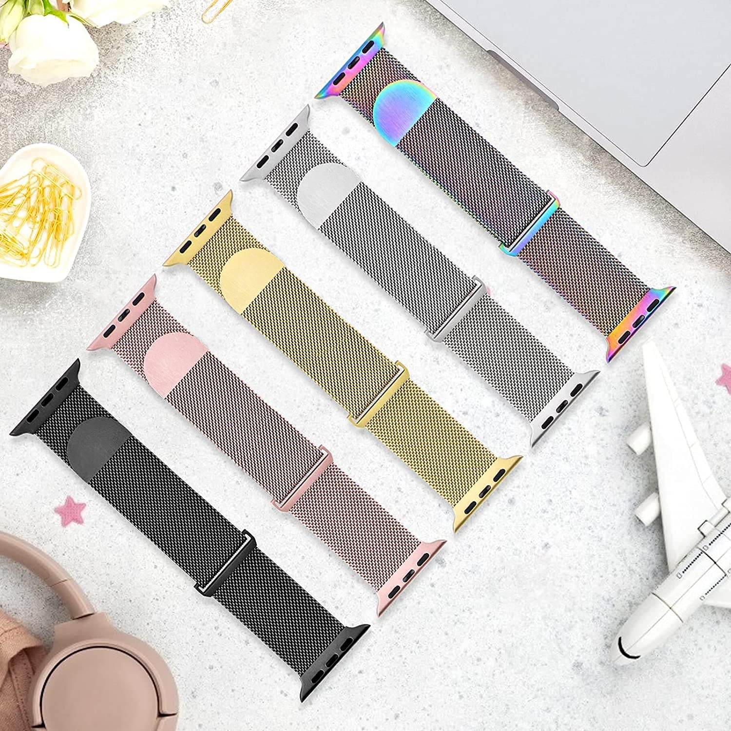 Metal Stainless Steel Bands Compatible with Apple Watch 49mm 45mm 44mm 42mm Bands, Loop Magnetic Milanese Mesh Strap for iWatch Series 7 6 5 4 3 2 SE - Guleel