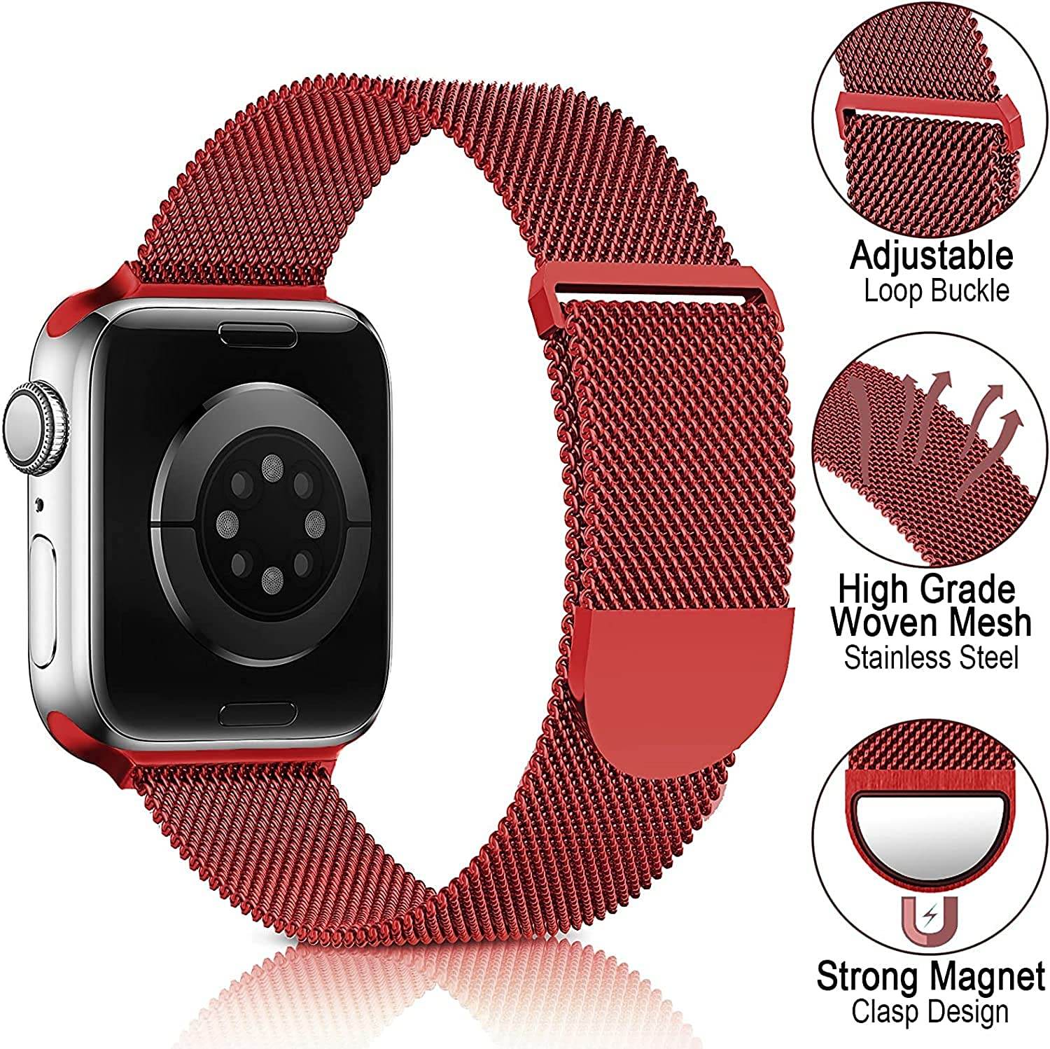 Metal Stainless Steel Bands Compatible with Apple Watch 41mm 40mm 38mm Bands, Loop Magnetic Milanese Mesh Strap for iWatch Series 7 6 5 4 3 2 SE - Guleel
