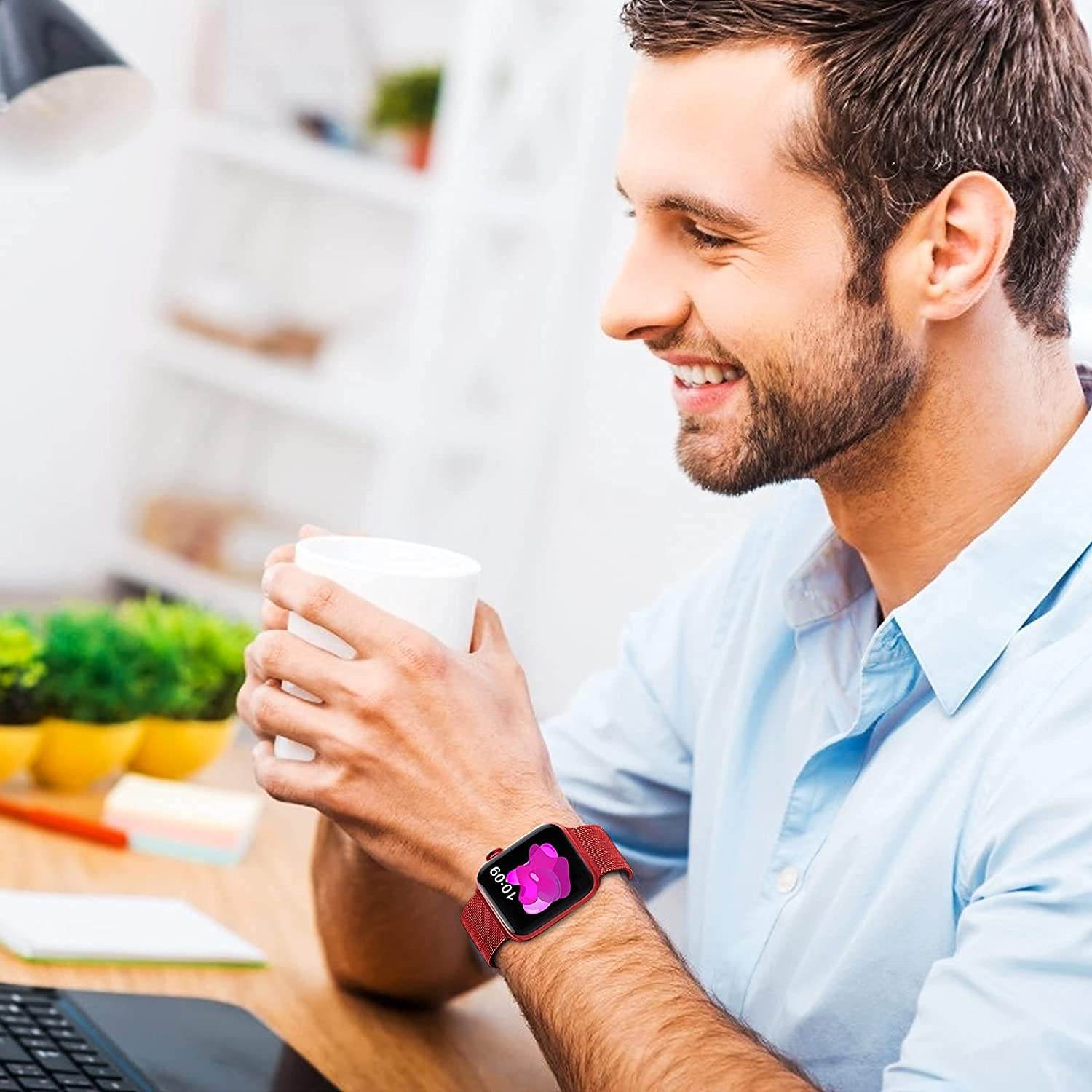 Metal Stainless Steel Bands Compatible with Apple Watch Bands, Loop Magnetic Milanese Mesh Strap for iWatch Series 7 6 5 4 3 2 SE - Guleel