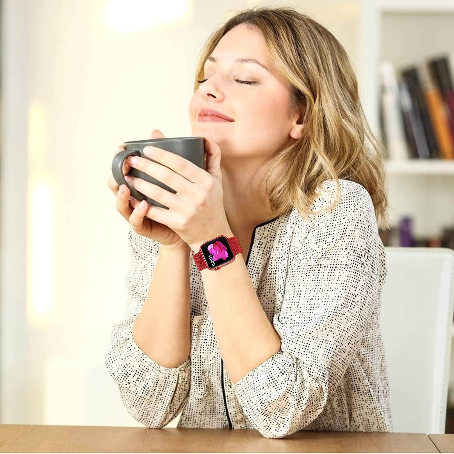 Metal Stainless Steel Bands Compatible with Apple Watch Bands, Loop Magnetic Milanese Mesh Strap for iWatch Series 7 6 5 4 3 2 SE - Guleel