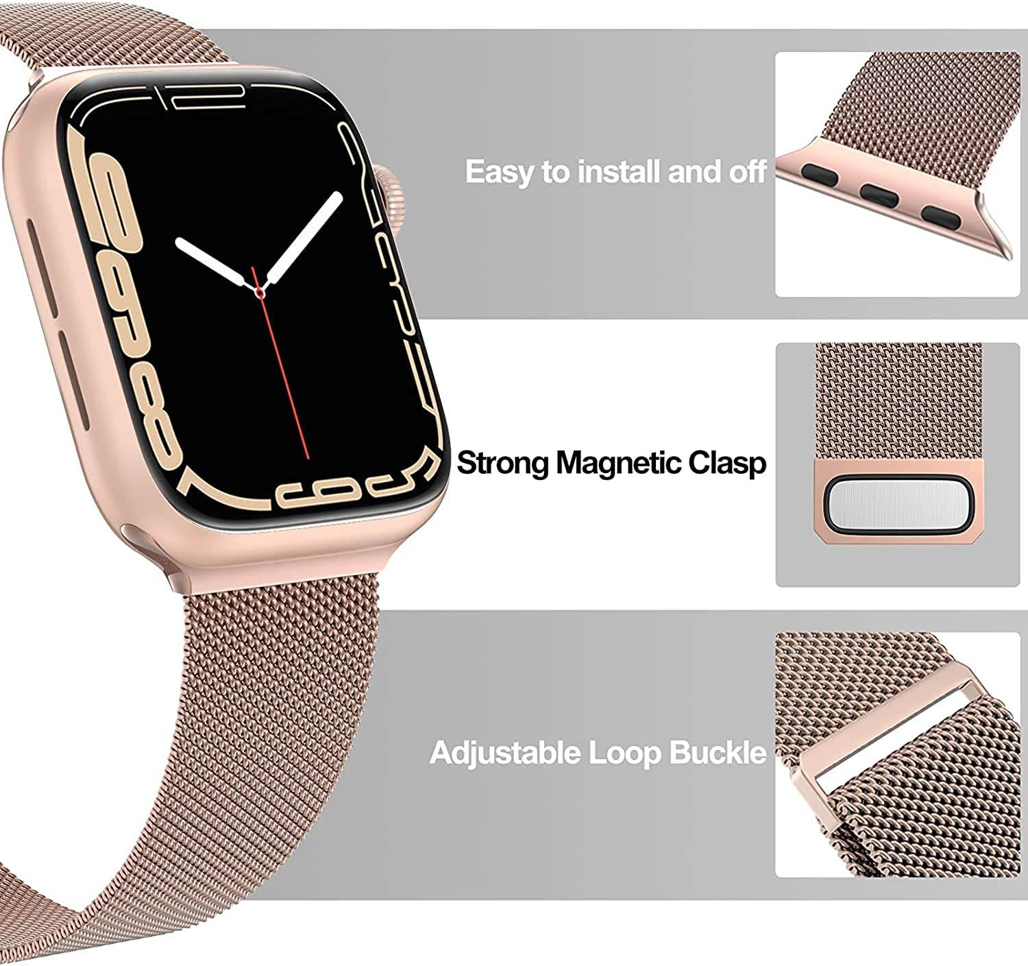 Metal Stainless Steel Bands Compatible with Apple Watch 49mm 44mm 45mm 42MM Bands, Loop Magnetic Milanese Mesh Strap for iWatch Series 7 6 5 4 3 2 SE - Guleel
