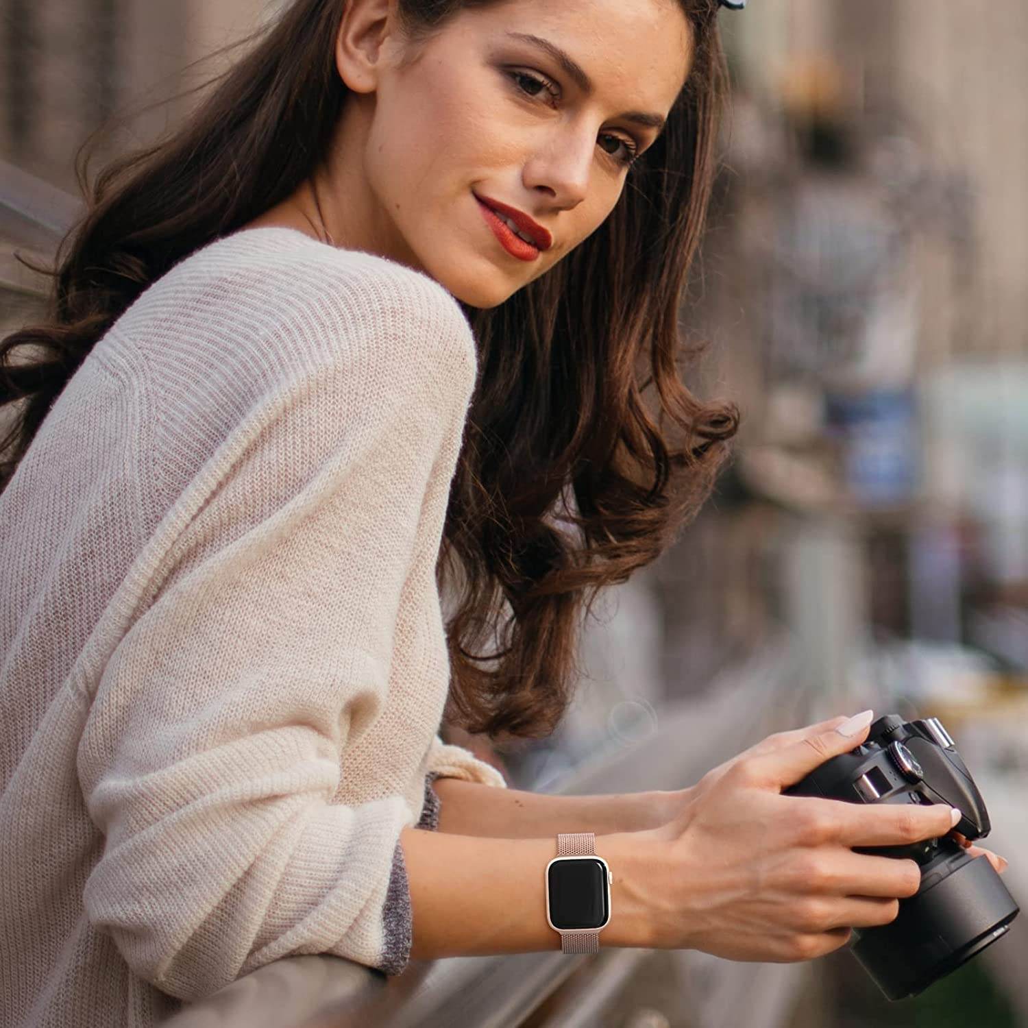 Metal Stainless Steel Bands Compatible with Apple Watch Bands, Loop Magnetic Milanese Mesh Strap for iWatch Series 7 6 5 4 3 2 SE - Guleel