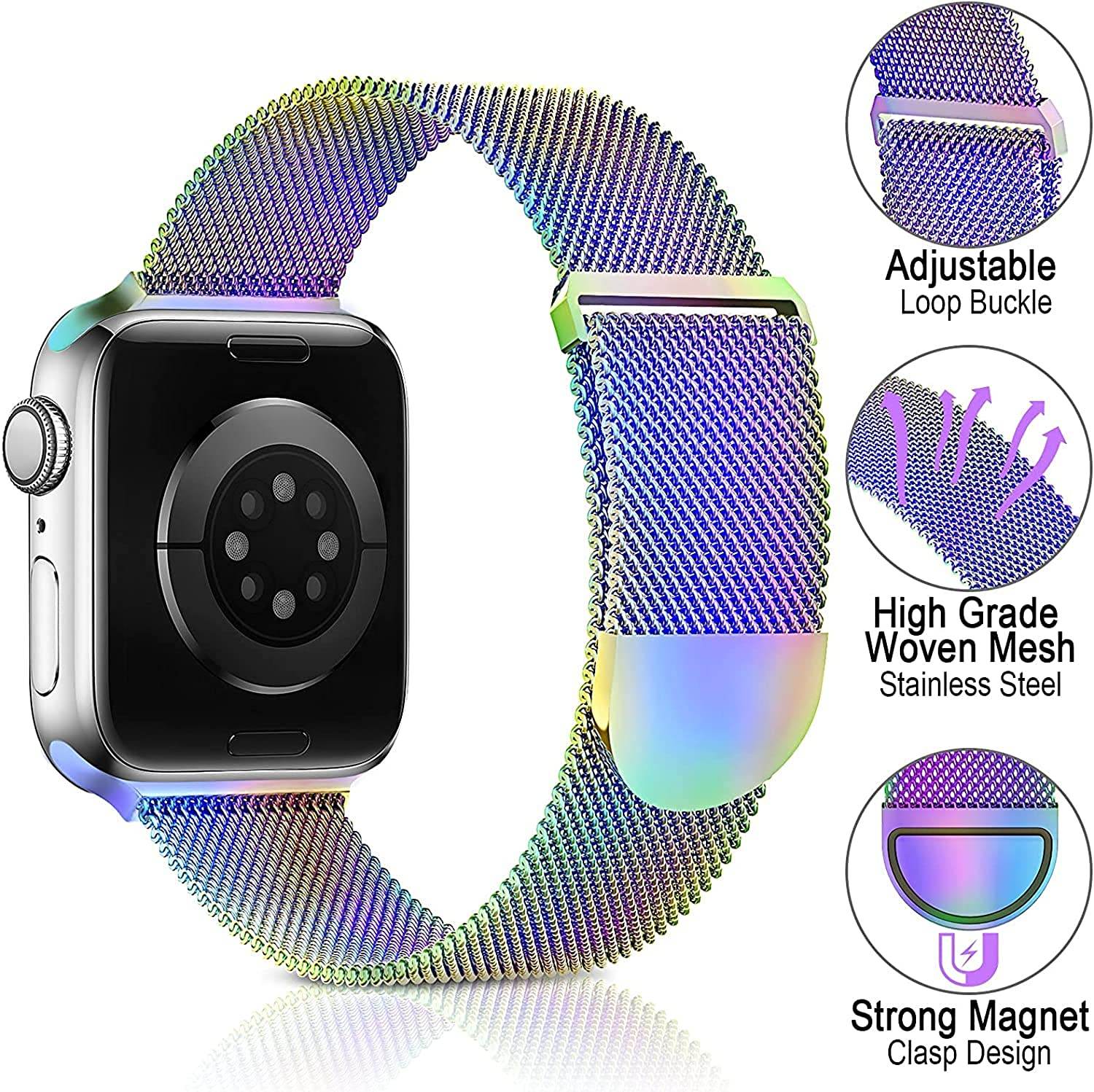Metal Stainless Steel Bands Compatible with Apple Watch Bands, Loop Magnetic Milanese Mesh Strap for iWatch Series 7 6 5 4 3 2 SE - Guleel