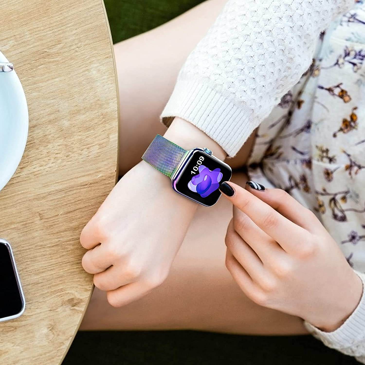 Metal Stainless Steel Bands Compatible with Apple Watch Bands, Loop Magnetic Milanese Mesh Strap for iWatch Series 7 6 5 4 3 2 SE - Guleel