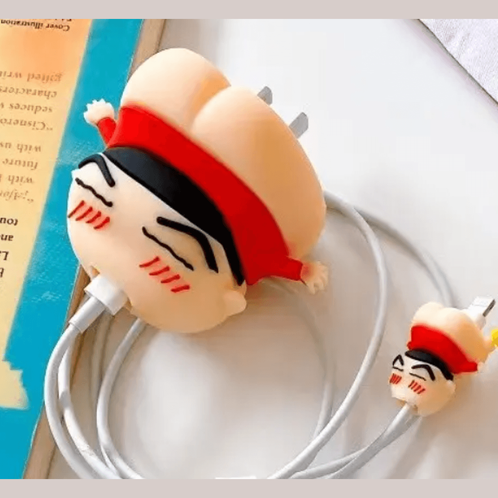 Silicone Cartoon iPhone Charger Case Cover for 18-20W Chargers - Shinchan (with Wire Cover) - Guleel