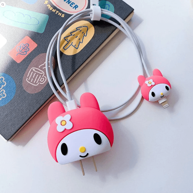 Silicone Cartoon iPhone Charger Case Cover for 18-20W Chargers - Pink (with Wire Cover) - Guleel