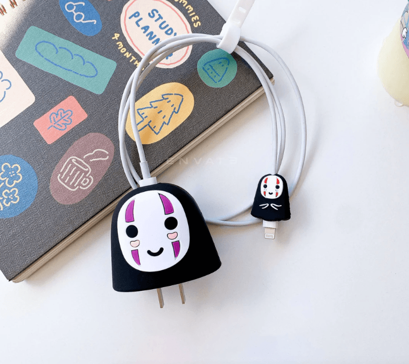 Silicone Cartoon iPhone Charger Case Cover for 18-20W Chargers – No Face Man (with Wire Cover) - Guleel