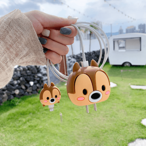 Silicone Cartoon iPhone Charger Case Cover for 18-20W Chargers – Light Brown squirrel (with Wire Cover) - Guleel