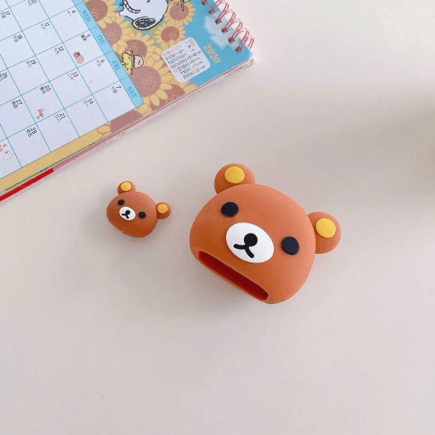 Silicone Cartoon iPhone Charger Case Cover for 18-20W Chargers - Cartoon Bear (with Wire Cover) - Guleel