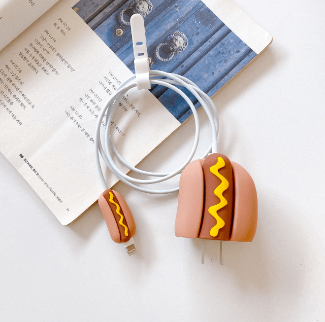 Silicone Cartoon iPhone Charger Case Cover for 18-20W Chargers – Hot Dog (with Wire Cover) - Guleel