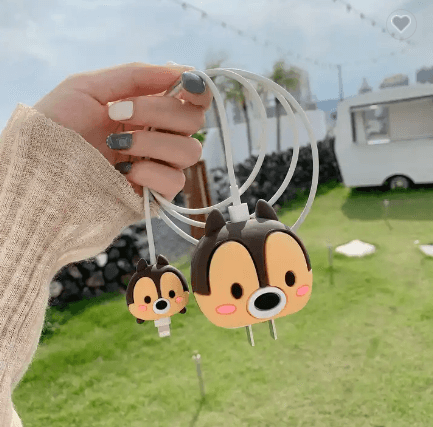 Silicone Cartoon iPhone Charger Case Cover for 18-20W Chargers – Dark Brown squirrel (with Wire Cover) - Guleel