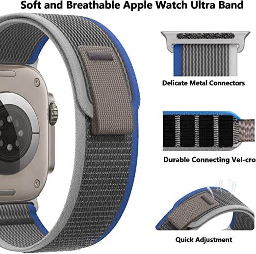 Trail Loop Band Compatible for Apple Watch Ultra Band 49mm 45mm 44mm 42mm, Nylon Sport Loop Men Women Adjustable Pull Tab Strap for iWatch Ultra (Grey Blue) - Guleel