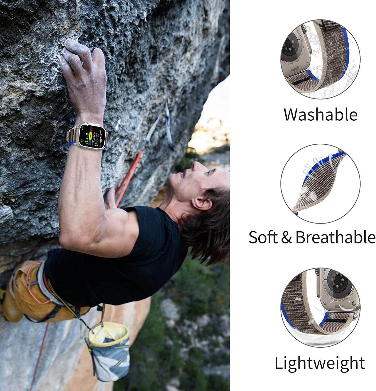 Trail Loop Band Compatible for Apple Watch Ultra Band Nylon Sport Loop Men Women Adjustable Pull Tab Strap for iWatch Ultra (Grey Blue) - Guleel