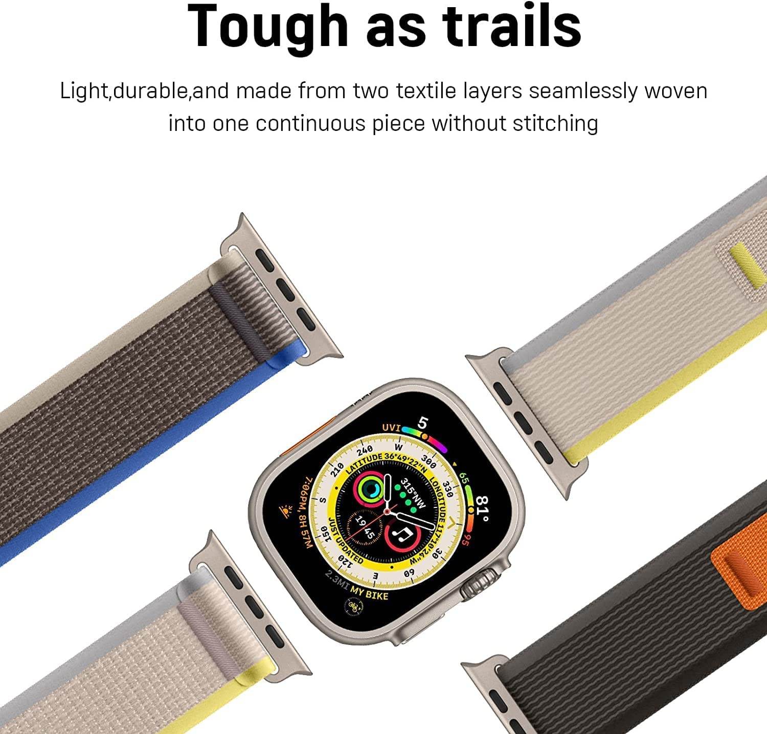 Trail Loop Band Compatible for Apple Watch Ultra Band 49mm 45mm 44mm 42mm, Nylon Sport Loop Men Women Adjustable Pull Tab Strap for iWatch Ultra (Grey Blue) - Guleel