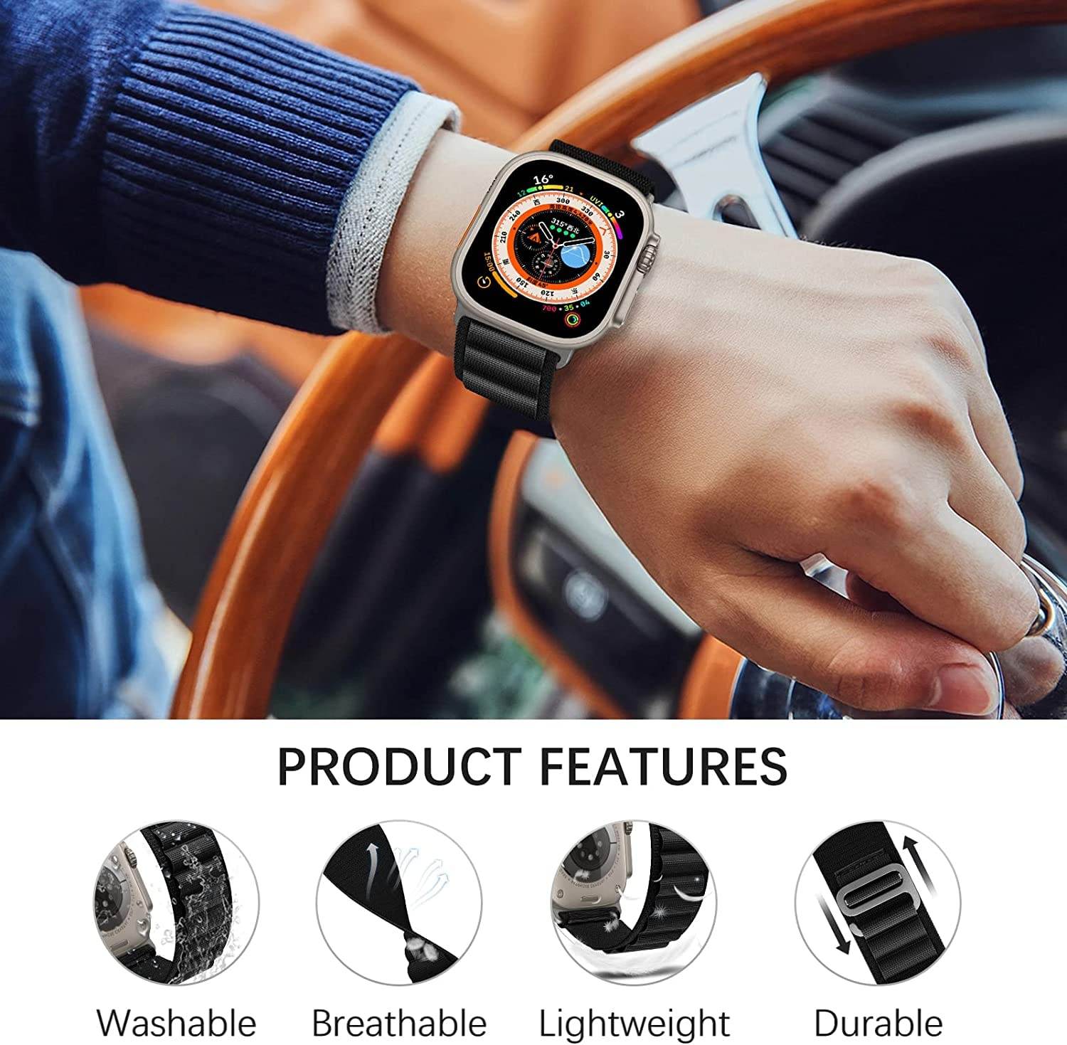 Trail Loop Band Compatible for Apple Watch Ultra Band 44mm 45mm 49mm 42mm Nylon Sport Loop Men Women Adjustable Pull Tab Strap for iWatch Ultra ( Black ) - Guleel
