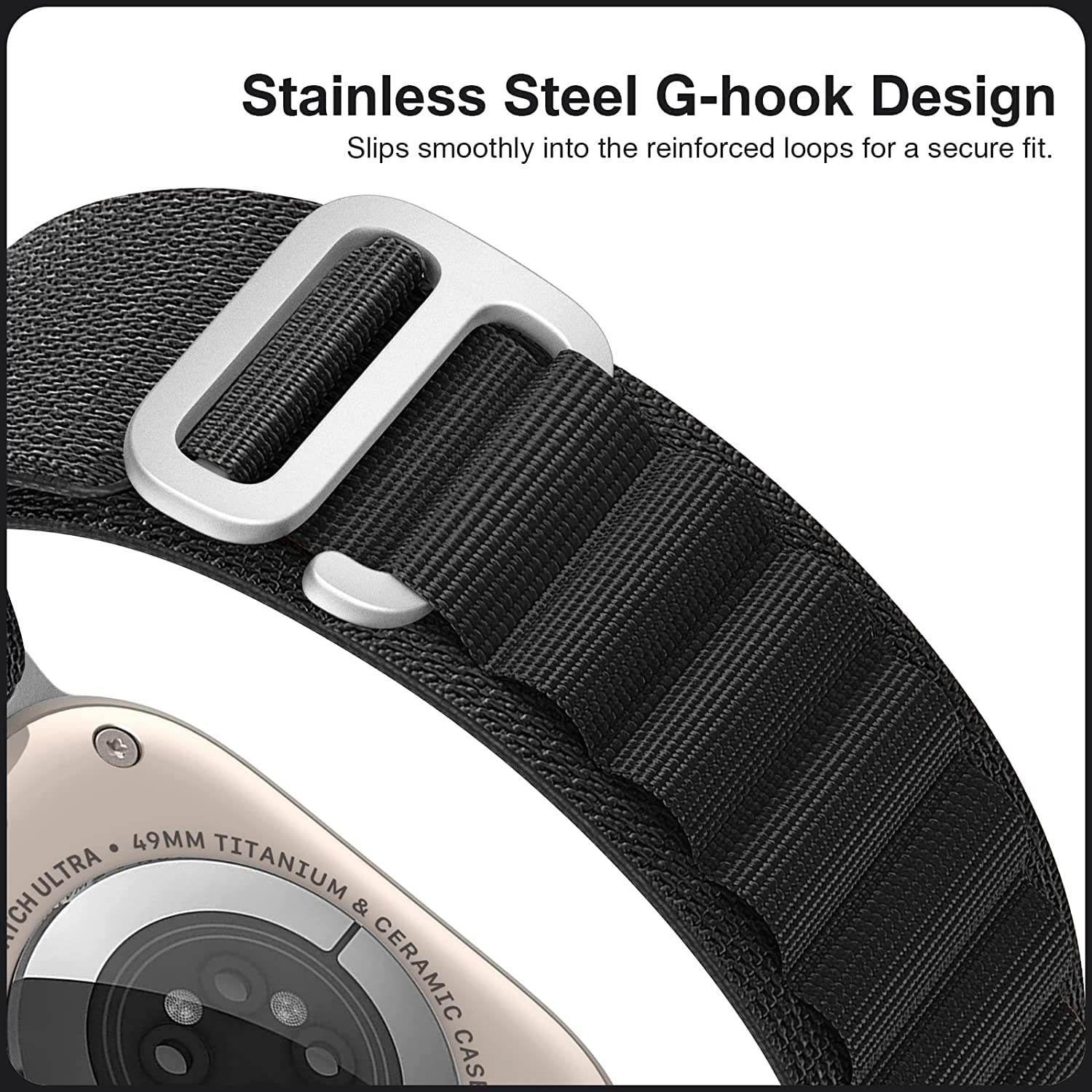 Trail Loop Band Compatible for Apple Watch Ultra Band Nylon Sport Loop Men Women Adjustable Pull Tab Strap for iWatch Ultra ( Black ) - Guleel