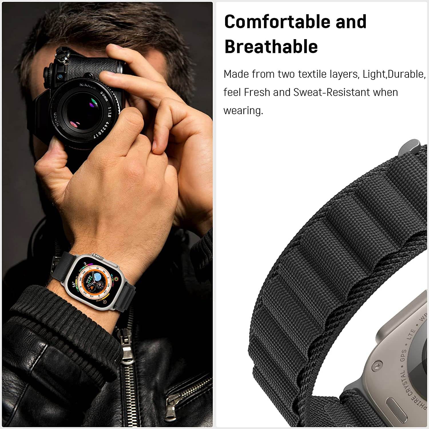 Trail Loop Band Compatible for Apple Watch Ultra Band 44mm 45mm 49mm 42mm Nylon Sport Loop Men Women Adjustable Pull Tab Strap for iWatch Ultra ( Black ) - Guleel